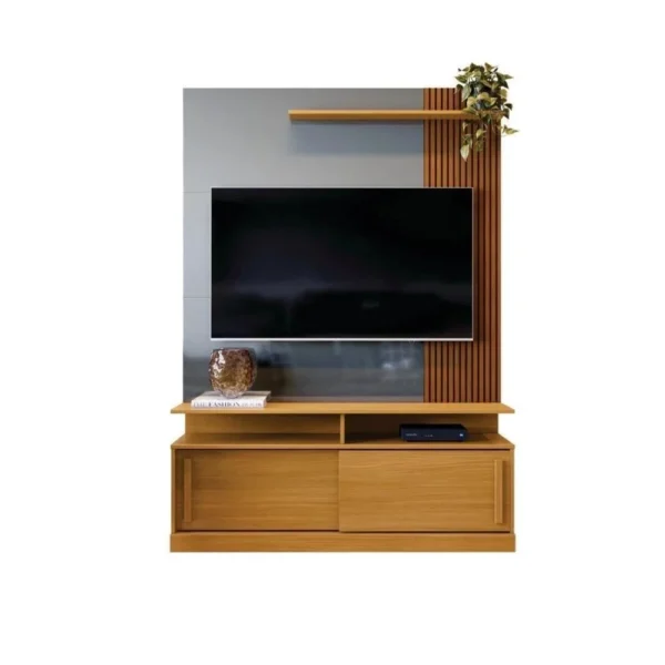 estante para tv com portas riviera tauari ripado cinza perolizado