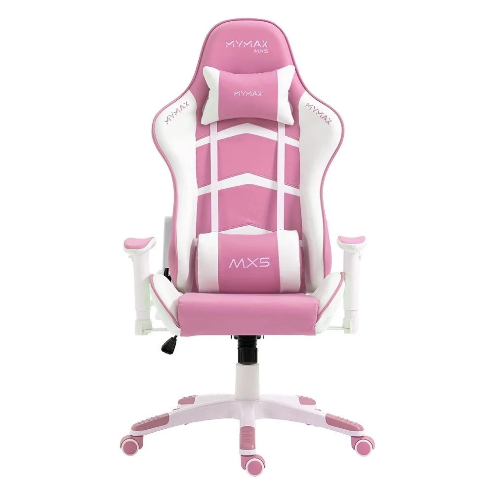 cadeira gamer mx5 giratoria branco e rosa mymax