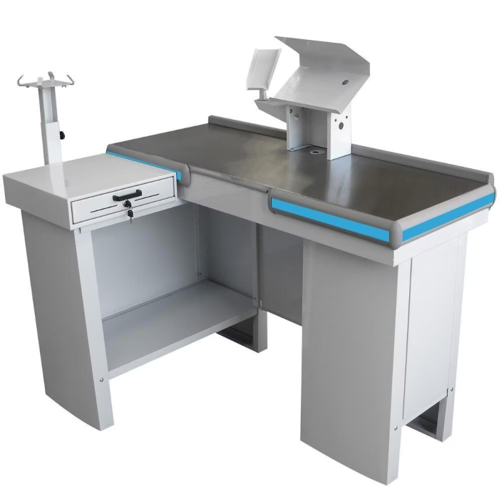 Checkout Leve De 1,30m Mesa Reta Com Kit Innal Branco Azul