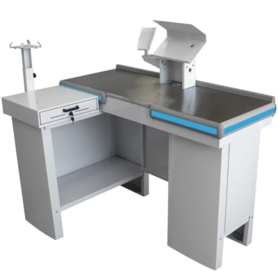 Checkout Leve De 1,30m Mesa Reta Com Kit Innal Branco Azul